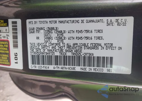2022 Toyota Tacoma Sr z USA, uszkodzony, nr VIN 3TYRX5GN9NT049725